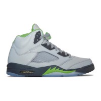 Air Jordan 5 Retro DM9014-003 - Grey Leather Sneakers with Green Accents & Reflective Tongue