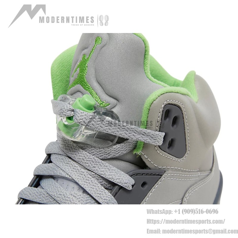 Air Jordan 5 Retro DM9014-003 Grey Leather Sneakers with Green Accents & Reflective Tongue