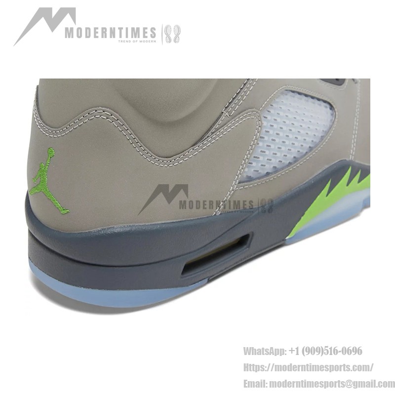 Air Jordan 5 Retro DM9014-003 Grey Leather Sneakers with Green Accents & Reflective Tongue