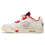 Air Jordan 5 Low DD2240-100 Off-White Canvas Sneakers with Red Accents and Translucent Sole