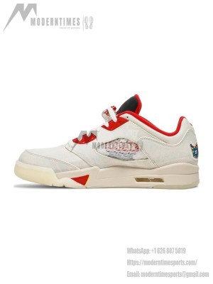 Air Jordan 5 Low DD2240-100 - Off-White Canvas Sneakers with Red Accents & Translucent Sole