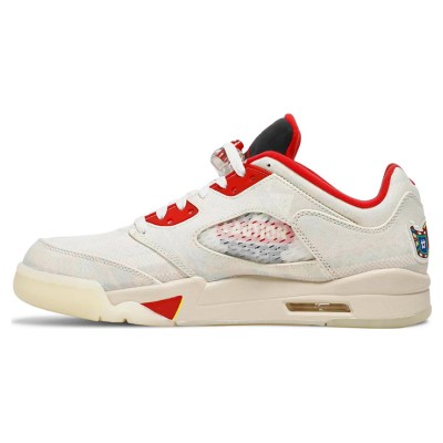 Air Jordan 5 Low DD2240-100 - Off-White Canvas Sneakers with Red Accents & Translucent Sole