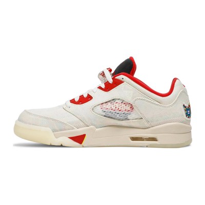 Air Jordan 5 Low DD2240-100 - Off-White Canvas Sneakers with Red Accents & Translucent Sole