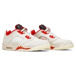 Air Jordan 5 Low DD2240-100 Off-White Canvas Sneakers with Red Accents and Translucent Sole