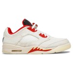 Air Jordan 5 Low DD2240-100 Off-White Canvas Sneakers with Red Accents and Translucent Sole