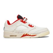 Air Jordan 5 Low DD2240-100 – Off-White-Canvas-Sneaker mit roten Akzenten und durchsichtiger Sohle