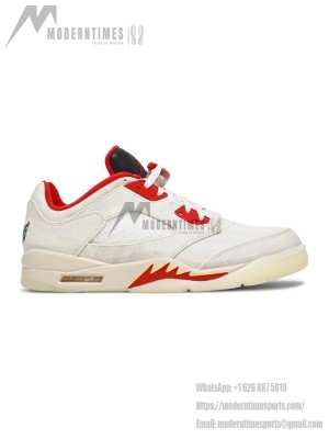 Air Jordan 5 Low DD2240-100 - Off-White Canvas Sneakers with Red Accents & Translucent Sole