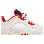 Air Jordan 5 Low DD2240-100 Off-White Canvas Sneakers with Red Accents and Translucent Sole