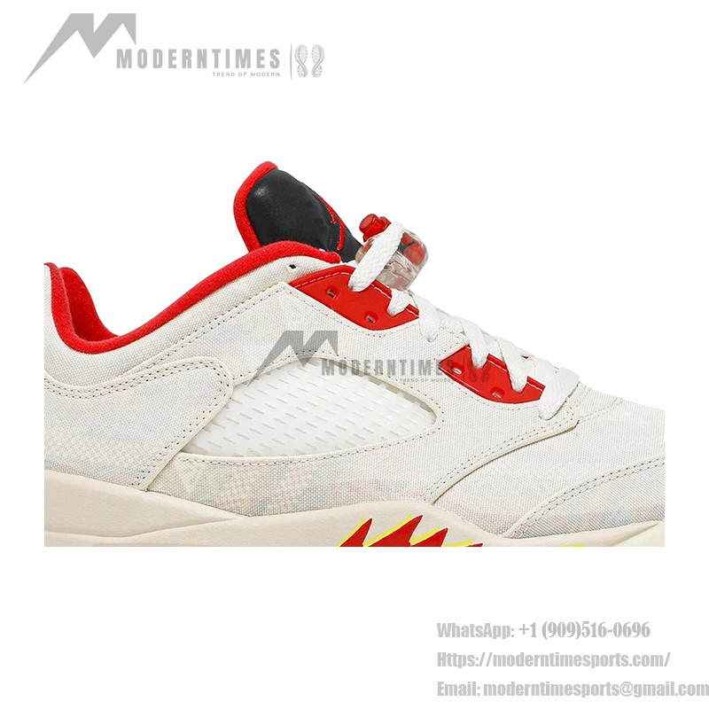 Air Jordan 5 Low DD2240-100 Off-White Canvas Sneakers with Red Accents and Translucent Sole