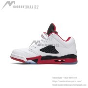 Air Jordan 5 Low 819171-101 - White Leather Sneakers with Red & Black Accents