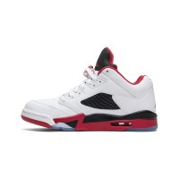 Air Jordan 5 Low 819171-101 - White Leather Sneakers with Red & Black Accents