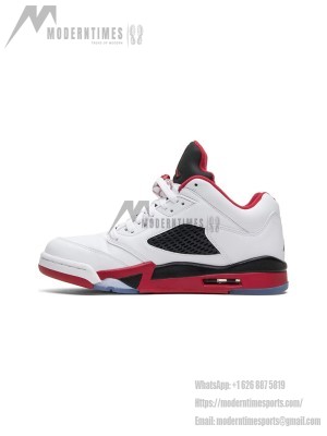 Air Jordan 5 Low 819171-101 - White Leather Sneakers with Red & Black Accents