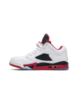 Air Jordan 5 Low 819171-101 - White Leather Sneakers with Red & Black Accents