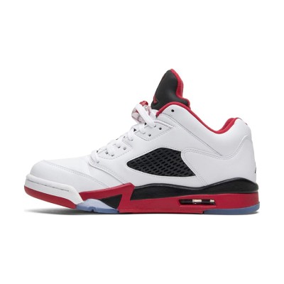 Air Jordan 5 Low 819171-101 - White Leather Sneakers with Red & Black Accents