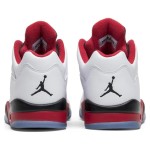 Air Jordan 5 Low 819171-101 White Leather Sneakers with Red & Black Accents