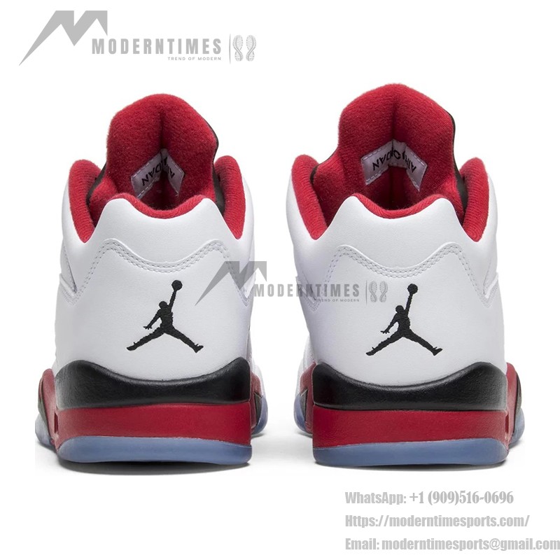 Air Jordan 5 Low 819171-101 White Leather Sneakers with Red & Black Accents