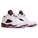 Air Jordan 5 Low 819171-101 White Leather Sneakers with Red & Black Accents