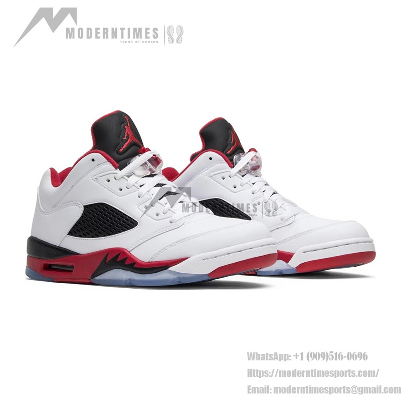  Air Jordan 5 Low 819171-101 Weiße Ledersneaker mit Roten & Schwarzen Akzenten