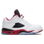  Air Jordan 5 Low 819171-101 Weiße Ledersneaker mit Roten & Schwarzen Akzenten