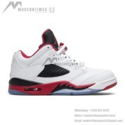Air Jordan 5 Low 819171-101 - White Leather Sneakers with Red & Black Accents