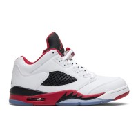 Air Jordan 5 Low 819171-101 - White Leather Sneakers with Red & Black Accents