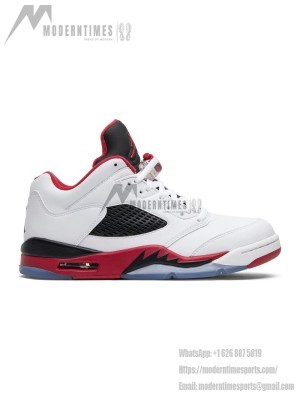 Air Jordan 5 Low 819171-101 - White Leather Sneakers with Red & Black Accents