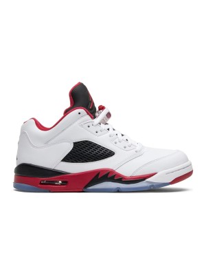 Air Jordan 5 Low 819171-101 - White Leather Sneakers with Red & Black Accents