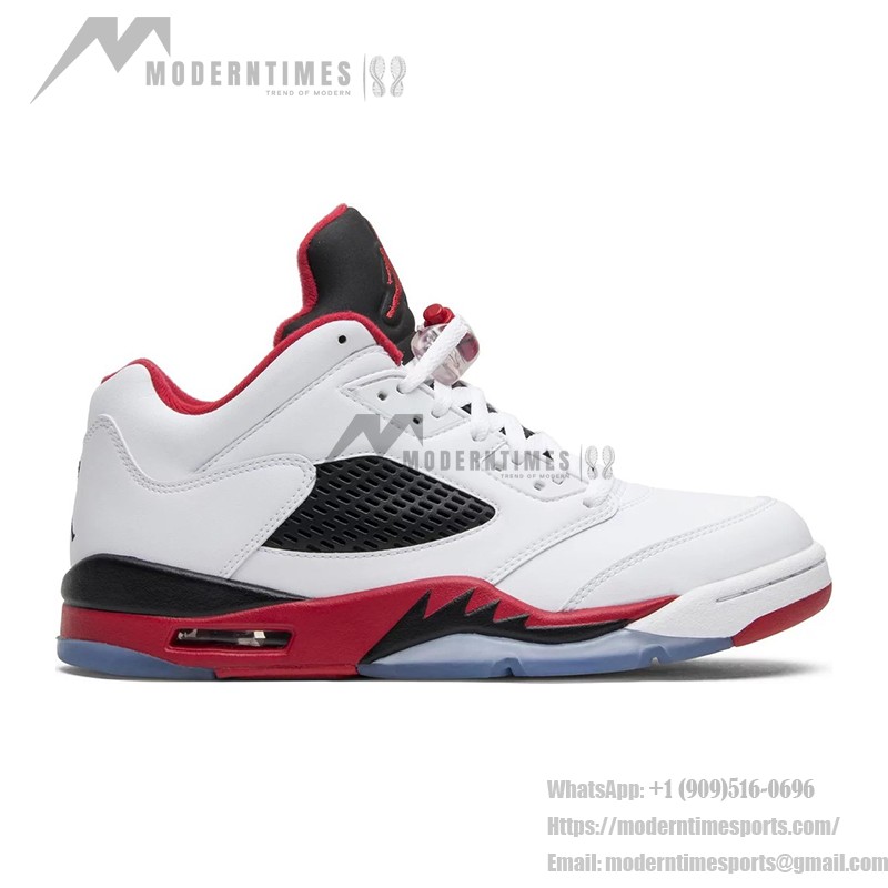  Air Jordan 5 Low 819171-101 Weiße Ledersneaker mit Roten & Schwarzen Akzenten