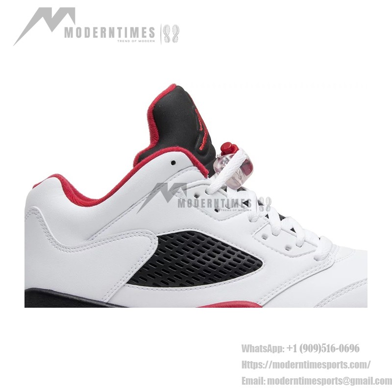 Air Jordan 5 Low 819171-101 White Leather Sneakers with Red & Black Accents