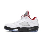 Air Jordan 5 Low Golf CU4523-100 White Leather Sneakers with Red Accents and Reflective Tongue