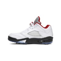 Air Jordan 5 Low Golf CU4523-100 - White Leather Sneakers with Red Accents & Reflective Tongue 