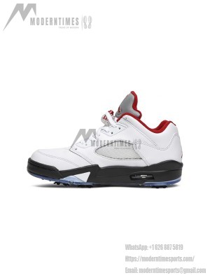 Air Jordan 5 Low Golf CU4523-100 - White Leather Sneakers with Red Accents & Reflective Tongue 