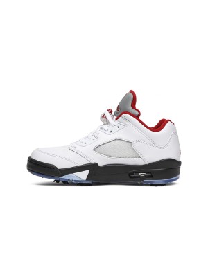 Air Jordan 5 Low Golf CU4523-100 - White Leather Sneakers with Red Accents & Reflective Tongue 