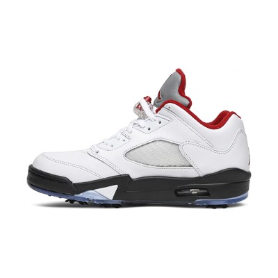 Air Jordan 5 Low Golf CU4523-100 - White Leather Sneakers with Red Accents & Reflective Tongue 