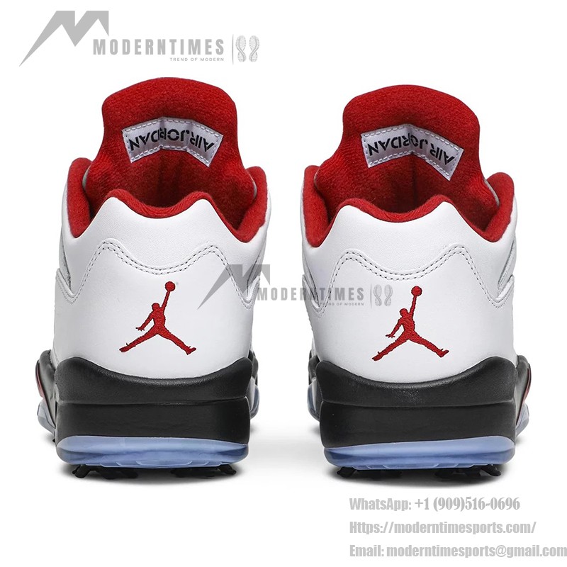 Air Jordan 5 Low Golf CU4523-100 White Leather Sneakers with Red Accents and Reflective Tongue