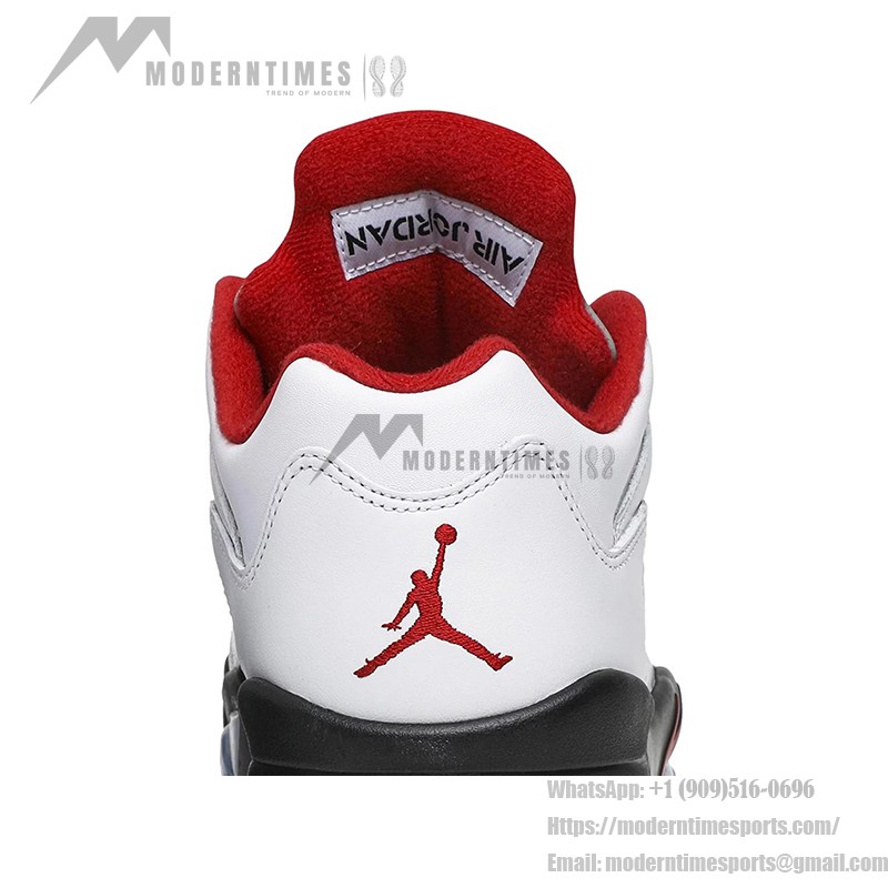 Air Jordan 5 Low Golf CU4523-100 White Leather Sneakers with Red Accents and Reflective Tongue