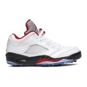 Air Jordan 5 Low Golf CU4523-100 - White Leather Sneakers with Red Accents & Reflective Tongue 