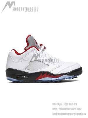 Air Jordan 5 Low Golf CU4523-100 - White Leather Sneakers with Red Accents & Reflective Tongue 