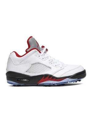 Air Jordan 5 Low Golf CU4523-100 - Weiße Ledersneaker mit Roten Akzenten & Reflektierender Zunge