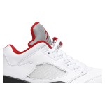 Air Jordan 5 Low Golf CU4523-100 White Leather Sneakers with Red Accents and Reflective Tongue