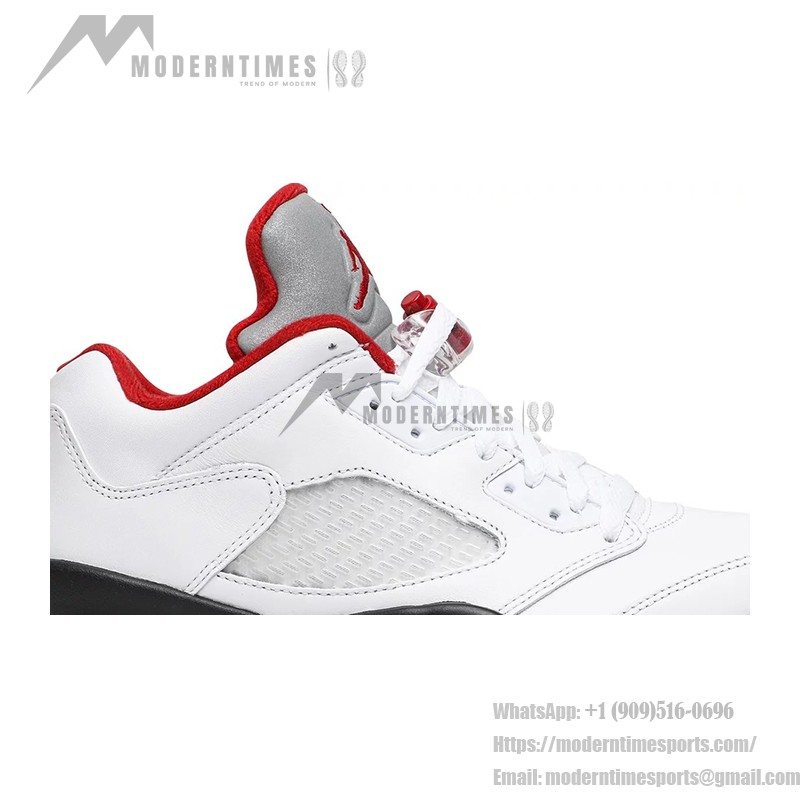 Air Jordan 5 Low Golf CU4523-100 White Leather Sneakers with Red Accents and Reflective Tongue