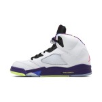 Air Jordan 5 Retro DB3335-100 White Leather Sneakers with Purple & Neon Accents and Reflective Tongue