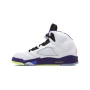 Air Jordan 5 Retro DB3335-100 - White Leather Sneakers with Purple & Neon Accents & Reflective Tongue