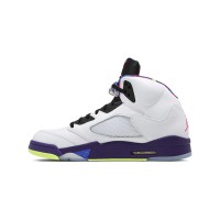 Air Jordan 5 Retro DB3335-100 - White Leather Sneakers with Purple & Neon Accents & Reflective Tongue