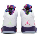 Air Jordan 5 Retro DB3335-100 White Leather Sneakers with Purple & Neon Accents and Reflective Tongue