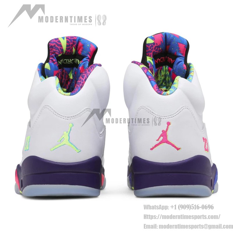 Air Jordan 5 Retro DB3335-100 White Leather Sneakers with Purple & Neon Accents and Reflective Tongue