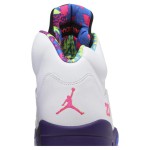 Air Jordan 5 Retro DB3335-100 White Leather Sneakers with Purple & Neon Accents and Reflective Tongue