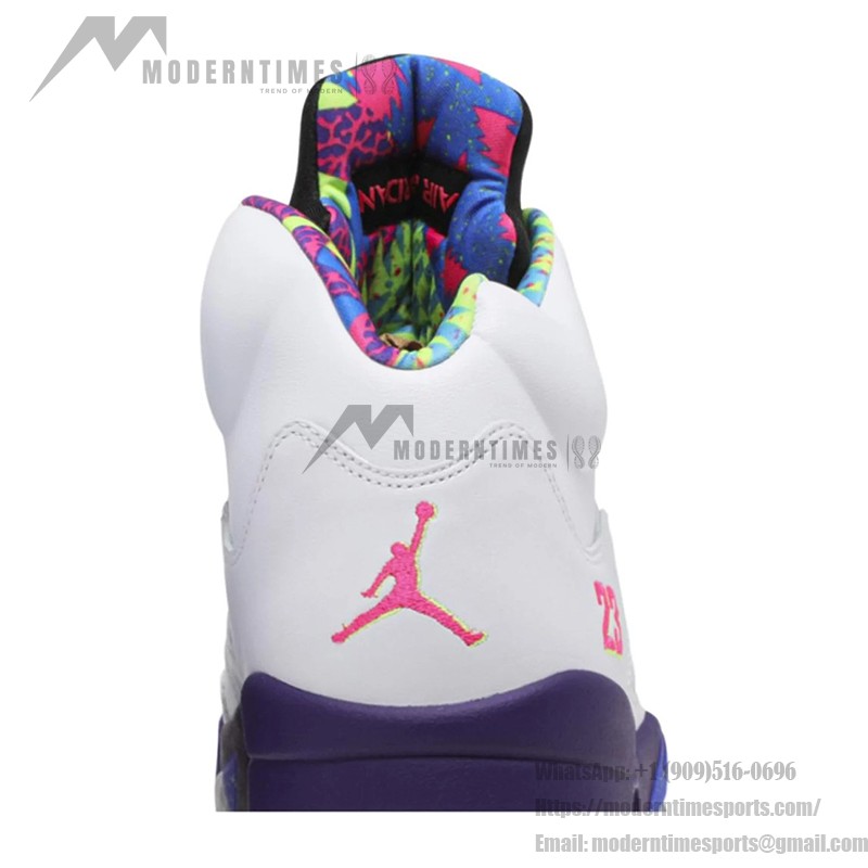 Air Jordan 5 Retro DB3335-100 White Leather Sneakers with Purple & Neon Accents and Reflective Tongue