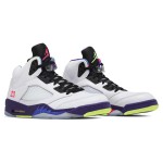 Air Jordan 5 Retro DB3335-100 White Leather Sneakers with Purple & Neon Accents and Reflective Tongue