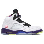 Air Jordan 5 Retro DB3335-100 White Leather Sneakers with Purple & Neon Accents and Reflective Tongue